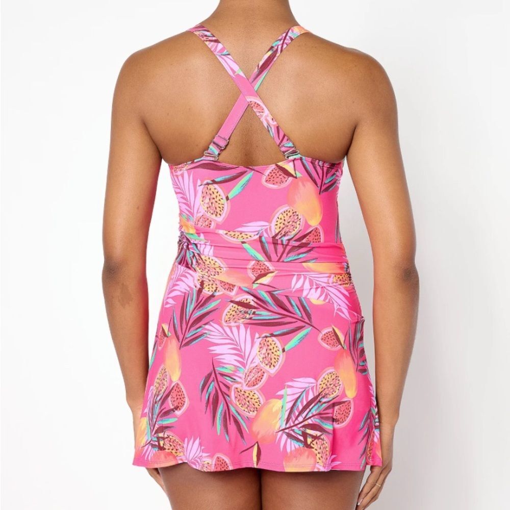 Denim & Co. Beach Regular V-Neck Ruched Waist Swim Dress Size 12
